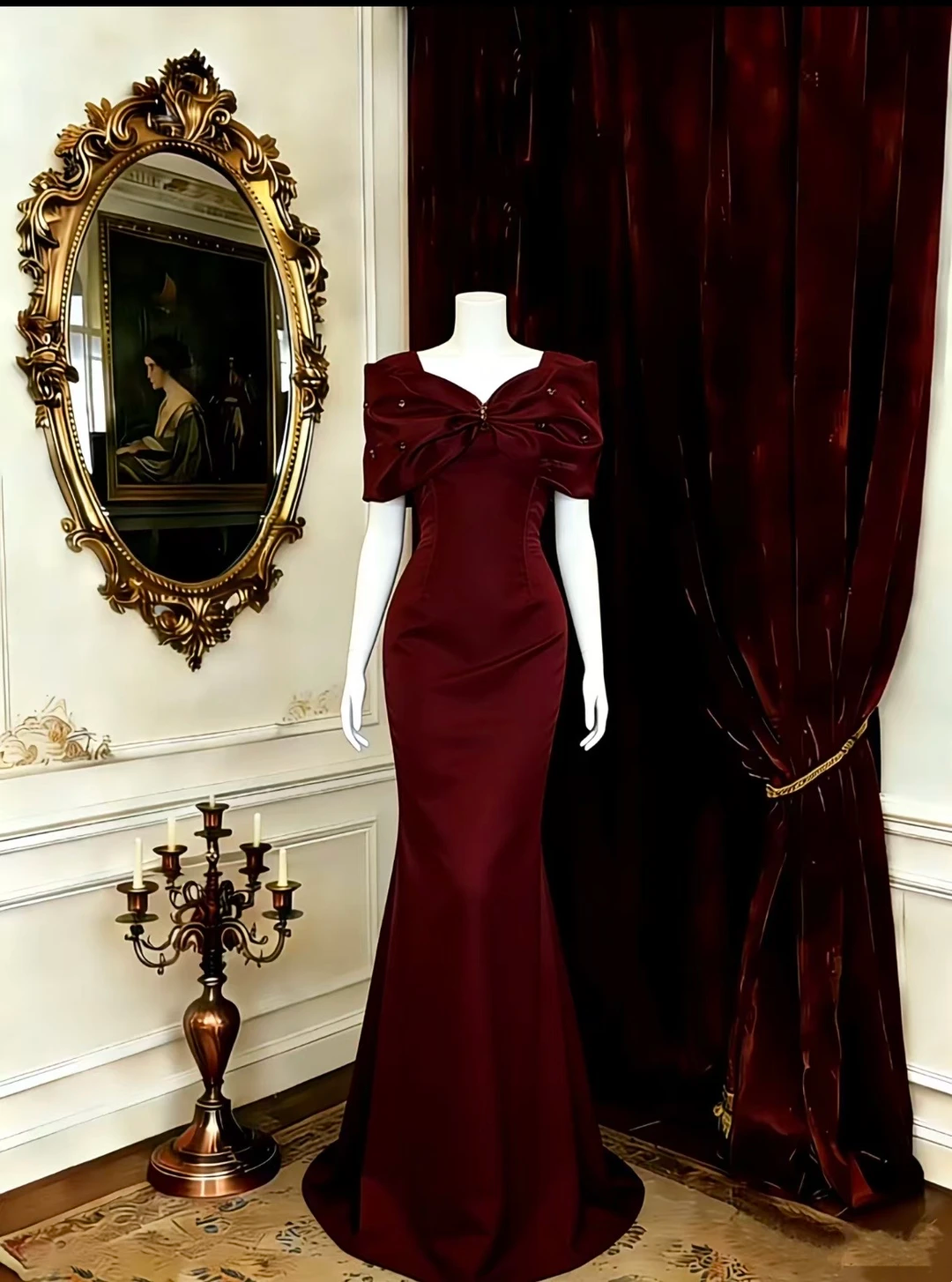 V-Neck Evening Dress With Bow Detail, Waist-Cinched Fitted Bodycon Sexy Long Gown, Fairy Dress, Romantic Formal Dress gh7489