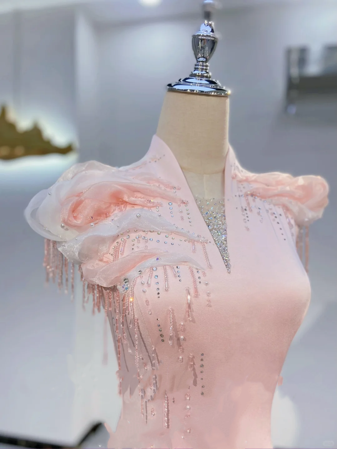 Light Pink V-Neck Waist-Cinched Fitted Elegant Evening Dress, Fairy Gown, Romantic Gown gh7410