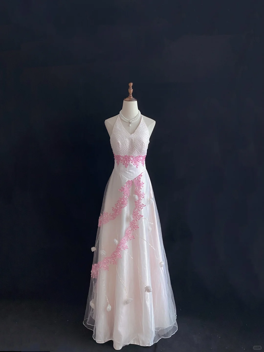 Blush Pink Halter Neck Long Elegant Romantic Dress with Waist Cinching Design, Wedding Dress & Bridal Gown gh8163