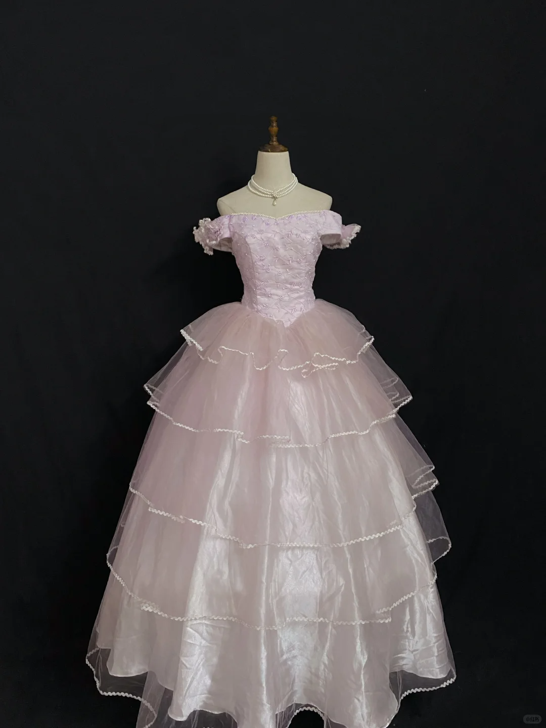 Long Romantic Gown in gradient blush pink, off-the-shoulder design, fitted waist and fluffy tiered cake skirt, wedding dress & bridal gown gh8294