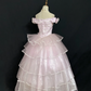 Long Romantic Gown in gradient blush pink, off-the-shoulder design, fitted waist and fluffy tiered cake skirt, wedding dress & bridal gown gh8294