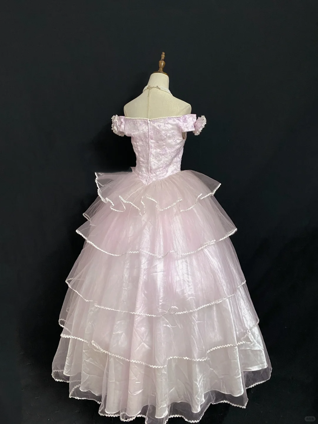 Long Romantic Gown in gradient blush pink, off-the-shoulder design, fitted waist and fluffy tiered cake skirt, wedding dress & bridal gown gh8294