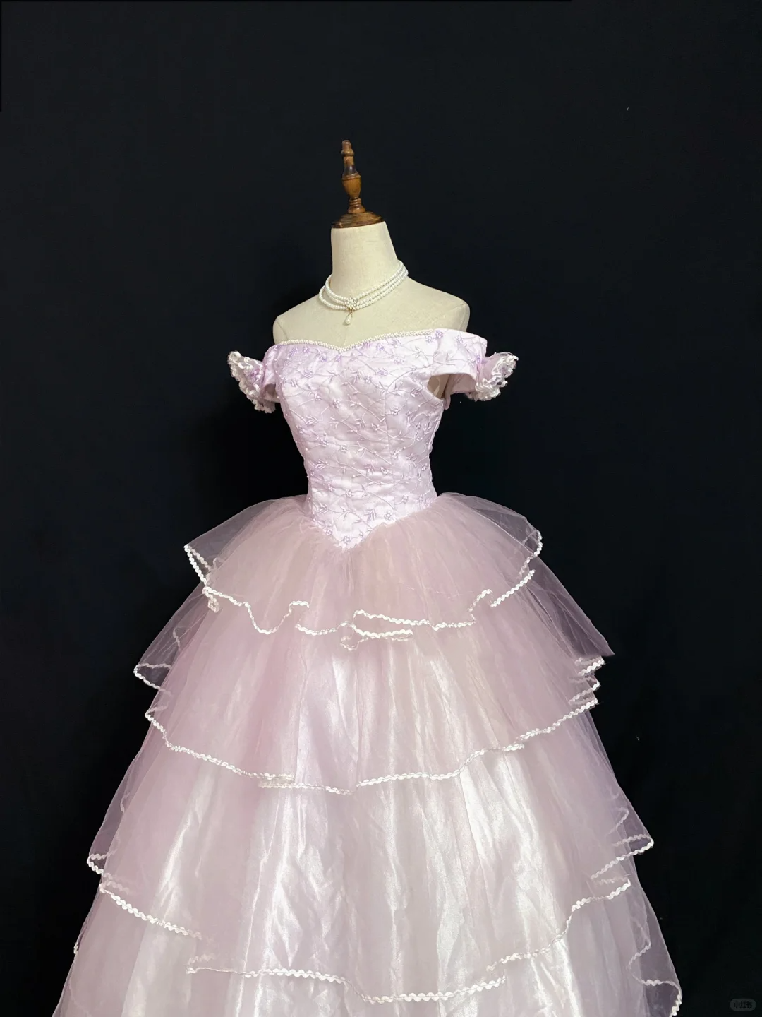 Long Romantic Gown in gradient blush pink, off-the-shoulder design, fitted waist and fluffy tiered cake skirt, wedding dress & bridal gown gh8294