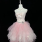 Blush Pink Spaghetti Strap Sexy Cinched Waist Short Bodice Floor Sweeping Skirt Romantic Dress, Wedding Gown gh7943