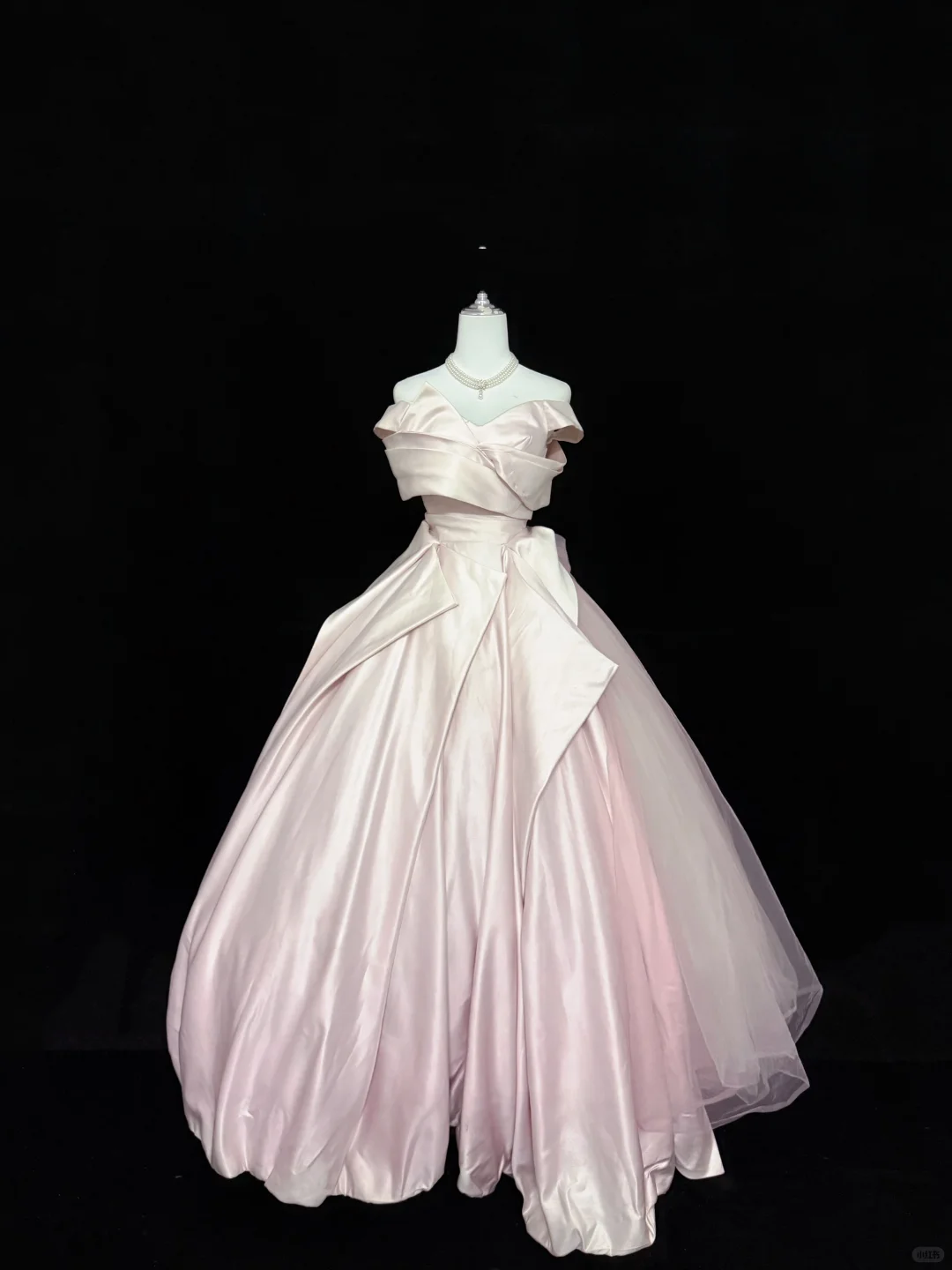 Blush Pink Satin Off-the-Shoulder Cinched Waist Bubble Voluminous Skirt Long Romantic Dress, Wedding Gown gh7894