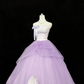 White Satin Strapless Cinched Waist Lavender Voluminous Skirt Romantic Dress, Wedding Gown gh7857