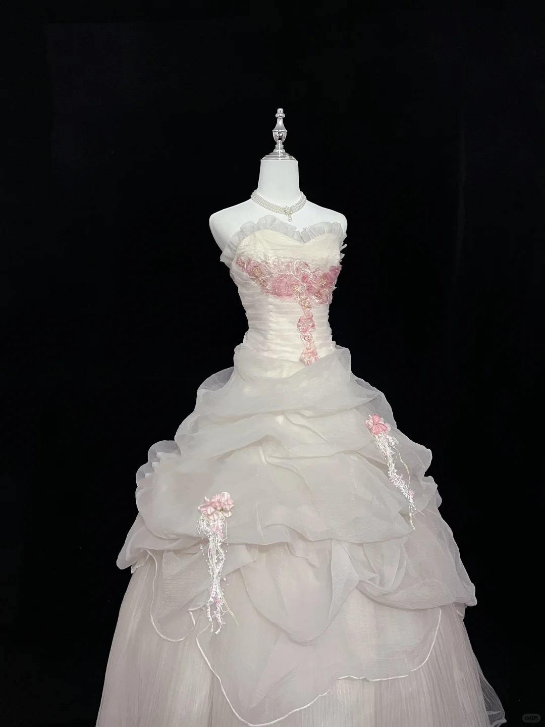 Light Apricot Strapless Cinched Waist Voluminous Skirt Vintage Girly Romantic Dress, Wedding Gown gh8029
