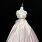 Blush Pink Satin Off-the-Shoulder Cinched Waist Bubble Voluminous Skirt Long Romantic Dress, Wedding Gown gh7894
