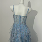 Light Blue Floral Spaghetti Strap Long Prom Evening Gown With Boning & Waist Cinching gh7220