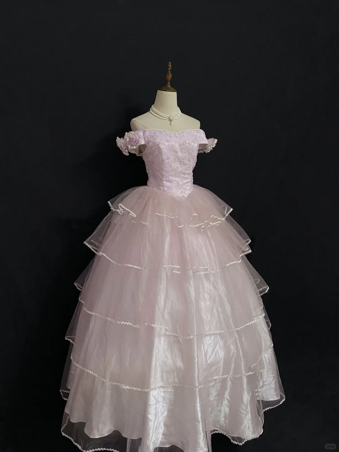 Long Romantic Gown in gradient blush pink, off-the-shoulder design, fitted waist and fluffy tiered cake skirt, wedding dress & bridal gown gh8294