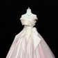 Blush Pink Satin Off-the-Shoulder Cinched Waist Bubble Voluminous Skirt Long Romantic Dress, Wedding Gown gh7894