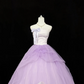 White Satin Strapless Cinched Waist Lavender Voluminous Skirt Romantic Dress, Wedding Gown gh7857