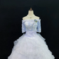 Light Blue Off-the-Shoulder Romantic Gown, Embroidery Details, Cinched Waist, Voluminous Tiered Skirt, Wedding Gown gh8118