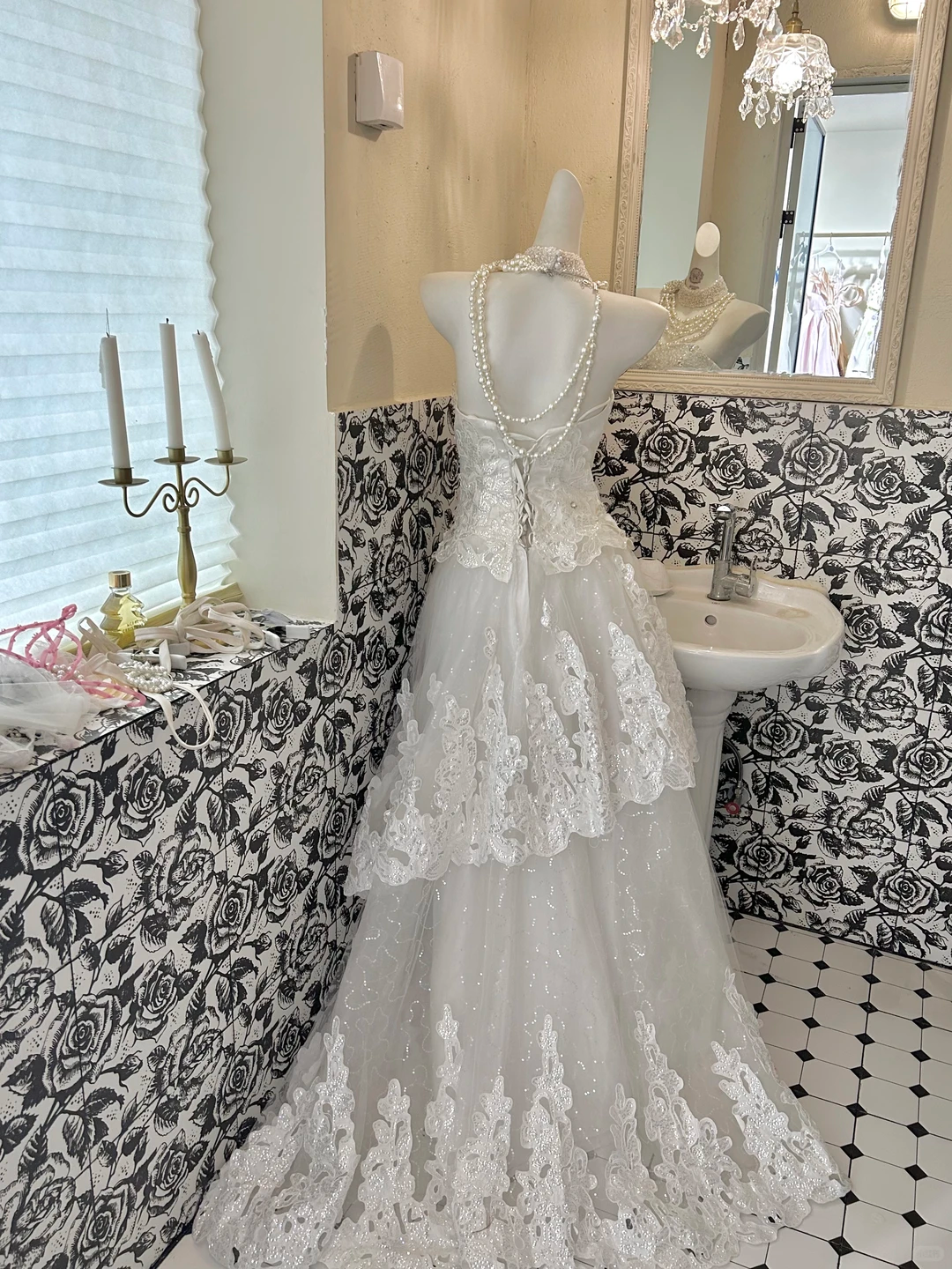White Strapless Lace Cinched Waist Full Flared Skirt Sexy Elegant Romantic Dress, Wedding Gown gh7794