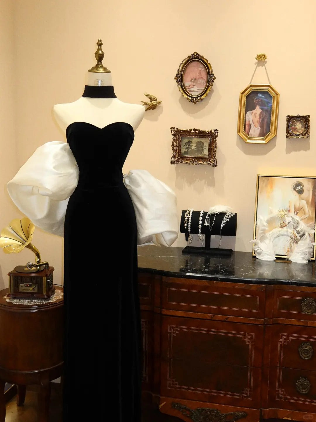 Black and red/Black and White gorgeous retro fashion elegant long slim velvet ball gown evening dress party dress prom dress gh3651