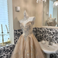 Gold Strapless Waist-Cinched Full Flared Skirt Luxury Elegant Romantic Dress, Wedding Gown gh7690