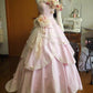 Pink Gorgeous Vintage Fashion Elegant Exquisite Floral Applique Long Lace Satin Ball Gown Evening Dress Party Dress Wedding Dress gh3436
