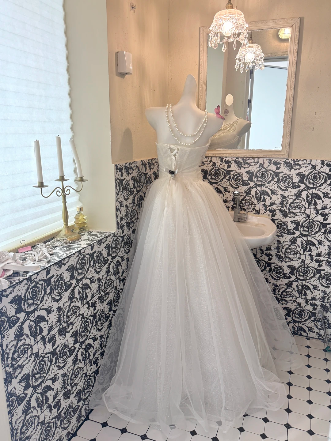 White Strapless Waist-Cinched Voluminous Princess Skirt Long Romantic Dress, Wedding Gown gh7657