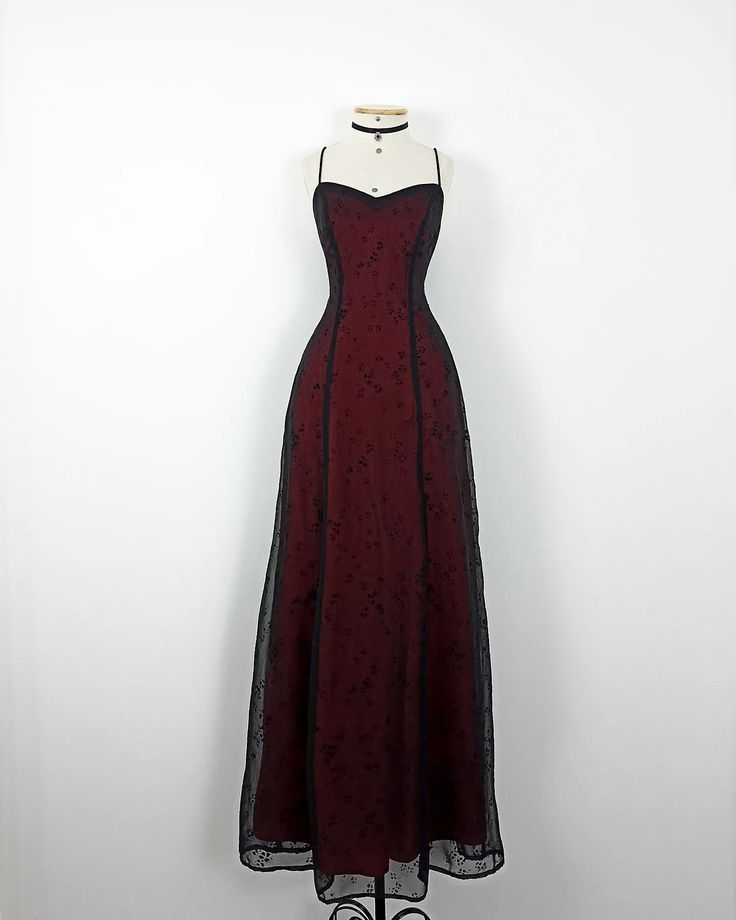 ✨Girlhomeshops-Burgundy Sweetheart Flocked Floral Tulle A-Line Gothic Formal Prom Gown gh10275
