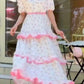 girlhomeshops-Rosa Kurzärmeliges Urlaubskleid gh5934