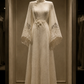 ✨Girlhomeshops-Cream Textured Lace Bell Sleeve 3D Flower Qipao Cheongsam Evening Gown gh10392
