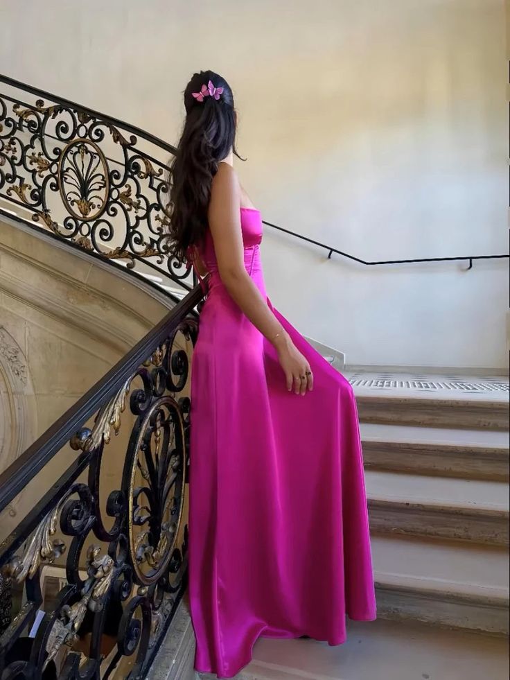 Rosa Lila Sexy A-Linie Spaghettiträger Maxi Party Ballkleid Abendkleid gh3021