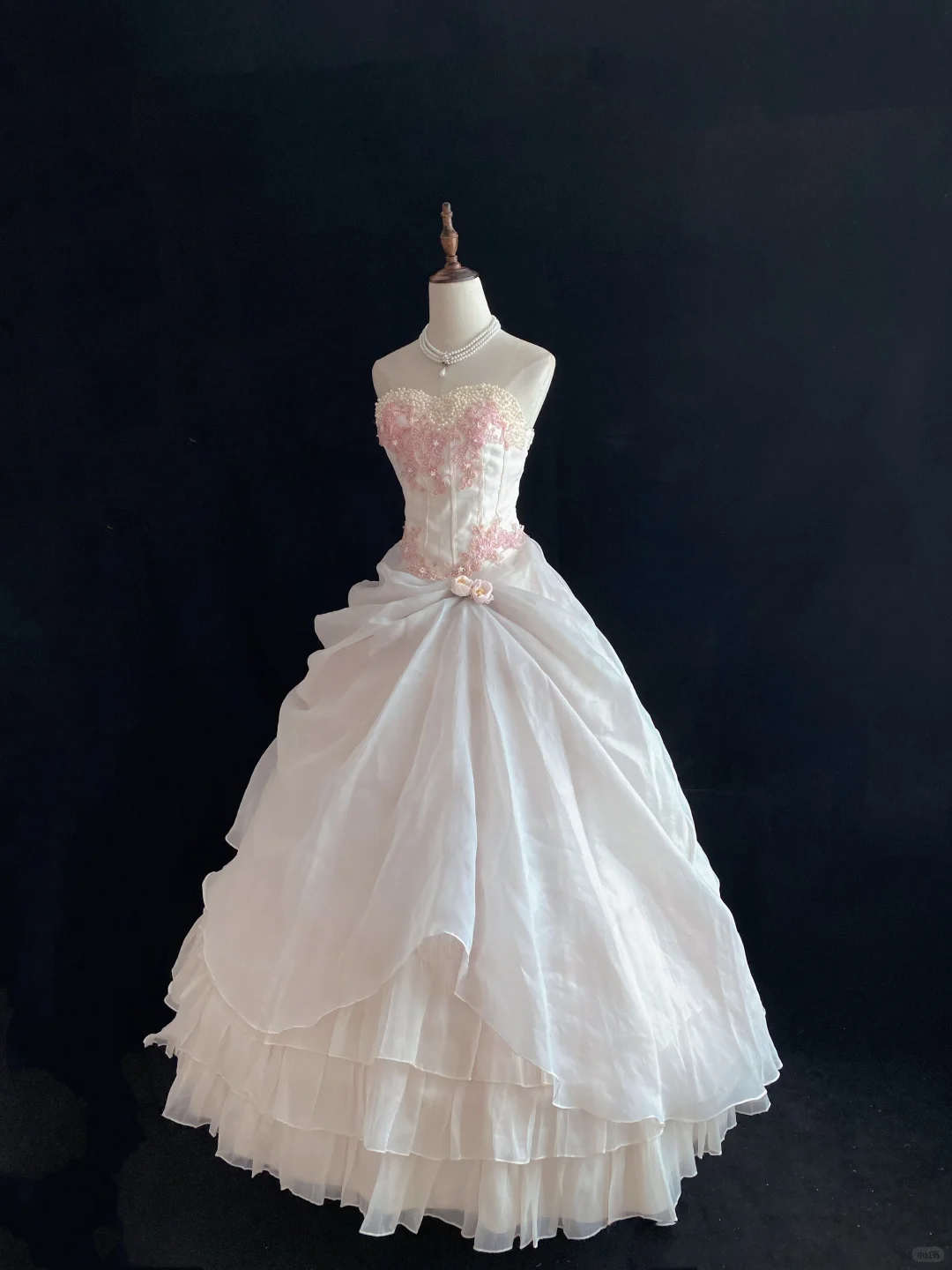 Blush Pink Strapless Romantic Gown With Beaded Details, Cinched Waist & Voluminous Princess Skirt, Wedding Dress & Bridal Gown gh8164