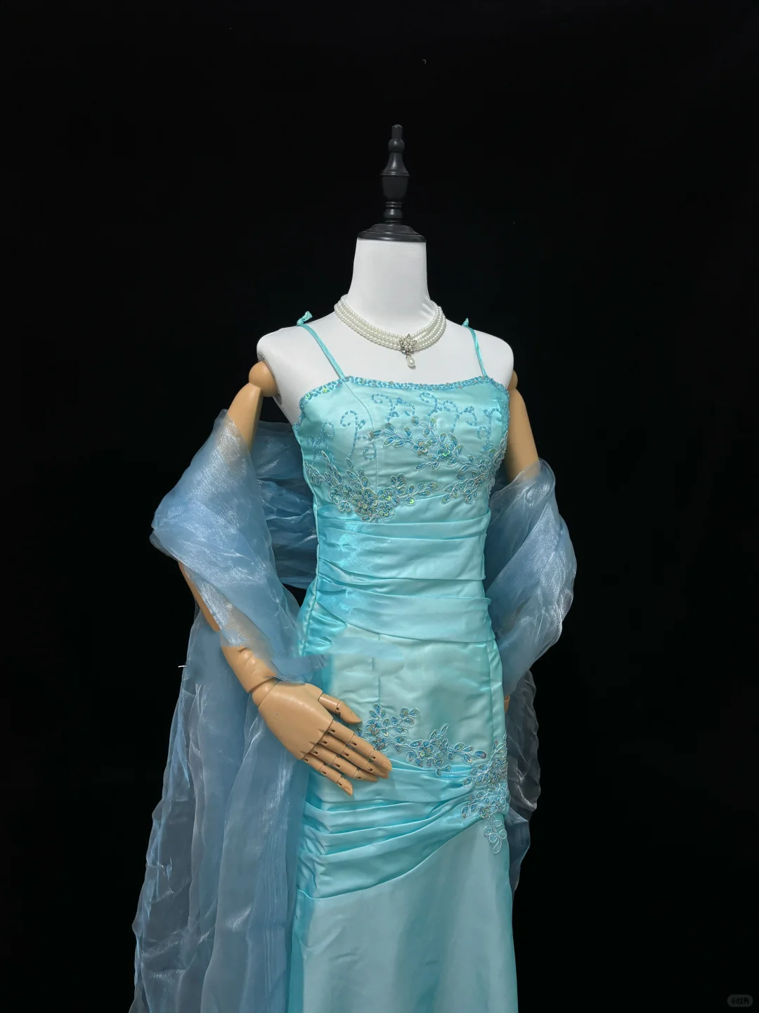 Mint Green Satin Spaghetti Strap Slim Fit Cinched Waist Elegant Long Romantic Gown gh7944