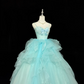 Light Lake Blue Spaghetti Straps Cinched Waist Voluminous Princess Skirt Romantic Dress, Wedding Gown gh7858
