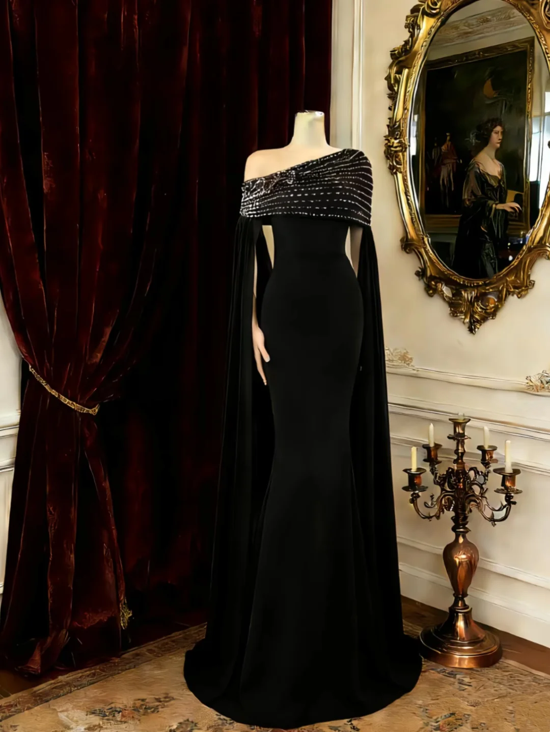 Asymmetrical One-Shoulder Neck Luxury Waist-Cinched Fitted Bodycon Sexy Long Evening Dress, Fairy Gown, Romantic Gown gh7490