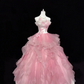 Pink Strapless Cinched Waist Voluminous Princess Skirt Long Romantic Dress, Wedding Gown gh7895