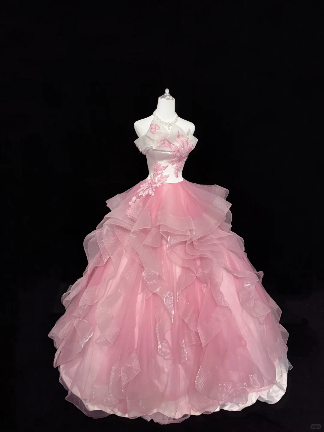 Pink Strapless Cinched Waist Voluminous Princess Skirt Long Romantic Dress, Wedding Gown gh7895