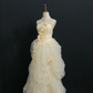 Pale Yellow Spaghetti Strap Long Elegant Romantic Gown, Cinched Waist With Vintage Rose Details, Wedding Dress & Bridal Gown gh8295