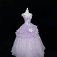 Lavender Spaghetti Strap Cinched Waist Ruffled Voluminous Skirt Elegant Romantic Dress, Wedding Gown gh7984