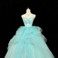 Light Lake Blue Spaghetti Straps Cinched Waist Voluminous Princess Skirt Romantic Dress, Wedding Gown gh7858