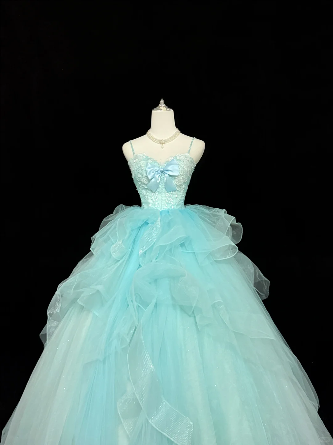Light Lake Blue Spaghetti Straps Cinched Waist Voluminous Princess Skirt Romantic Dress, Wedding Gown gh7858