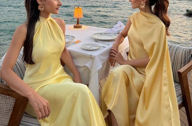 girlhomeshops-Yellow Elegant Simple Long Chiffon Satin Bridesmaid Dress gh5954