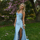 Blue Fashion Elegant Floral Long Satin Slit Prom Dress Evening Dress Wedding Guest Party Dress Graduation Dress gh3986