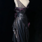 One Shoulder Black Purple Gradient Mermaid Prom Dress Sequins Rhinestones 3D Floral Formal Gown with Train gh9543
