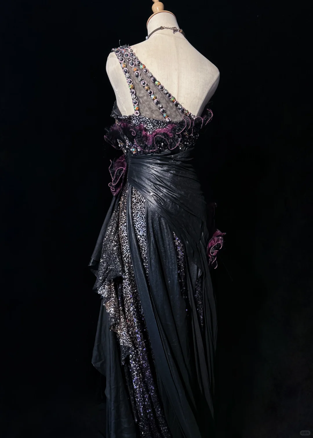 One Shoulder Black Purple Gradient Mermaid Prom Dress Sequins Rhinestones 3D Floral Formal Gown with Train gh9543
