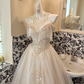 Ivory Strapless Tasseled Waist-Cinched Voluminous Skirt Long Romantic Dress, Wedding Gown gh7744