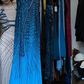 Ombre Blue Spaghetti Straps Evening Gown Peacock Hand Beaded Tassel Mermaid Long Formal Prom Dress gh9746