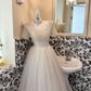 Ivory Beaded Bodice Waist-Cinched Full Flared Elegant Vintage Romantic Dress, Wedding Gown gh7592