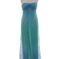 Blau glänzend Mode Farbverlauf Gold Spray Retro elegante Sling lange Tüll Ballkleid Abendkleid Partykleid gh3458