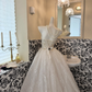 Ivory Sequin Strapless Waist-Cinched Voluminous Full Skirt Romantic Dress, Wedding Gown gh7697