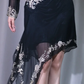 ✨Girlhomeshops-Black 2-Piece Party Dress V Neck Silver White Floral Embroidery Beaded Irregular Hem Tulle Evening Gown gh10069