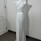 White Base Sequin One-Shoulder Waist-Cinched Sexy Long Prom & Evening Gown gh7222