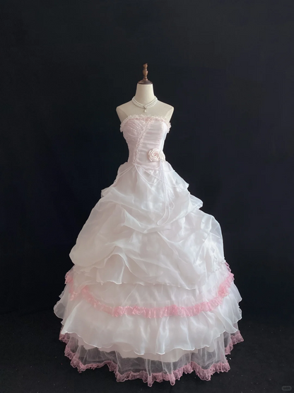 Romantic Blush Pink Strapless Gown with Cinched Waist and Voluminous Princess Skirt, Wedding Dress & Bridal Gown gh8165