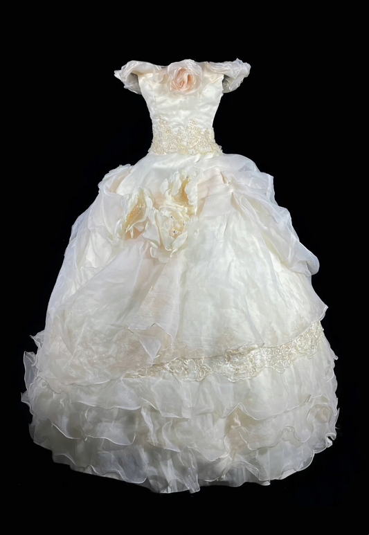 Pale Apricot Off-the-Shoulder Waist-Cinched Voluminous Skirt Gown, suitable for prom, graduation and birthday parties gh7161