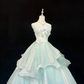 Light Blue and White Color Block Strapless Cinched Waist Voluminous Princess Skirt Romantic Dress, Wedding Gown gh7859